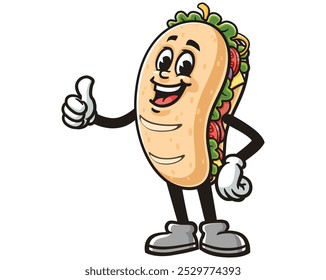 Sub Sandwich with Thumbs up, Cartoon Mascot Illustration Character Vector Clip-art Hand-drawn Logo Design