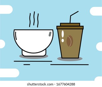 sub warm icons and coffe drinks at least flat and colorful lines
