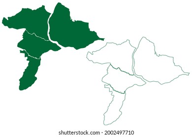Mapa de ilustraciones vectoriales del distrito de Subarnapur (estado de Odisha, República de India), dibujo de dibujos animados, mapa de Sonepur o Sonapur