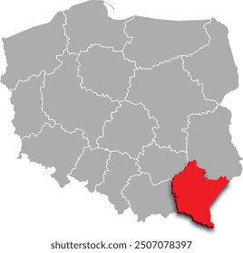 SUBCARPATHIAN PROVINCE of POLAND 3d isometric map WITH ADMINISTRATIVE DIVISIONS