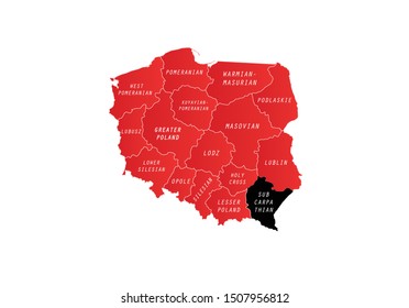 Subcarpathian voivodeship Poland outline map province region country state area