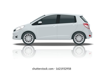 Subcompact hatchback car. Compact Hybrid Vehicle. Eco-friendly hi-tech auto. Template isolated on white View side.