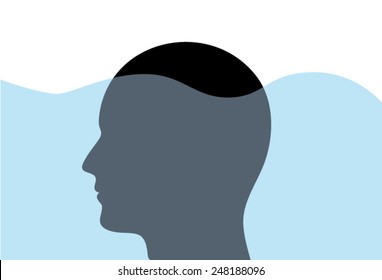 Subconscious Mind Concept With Man Face Silhouette Under Water, Vector Eps File.