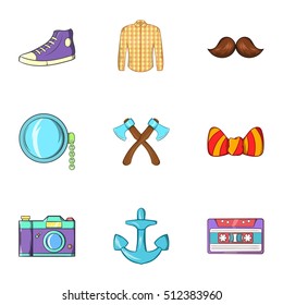 Subculture hipster icons set. Cartoon illustration of 9 subculture hipster vector icons for web