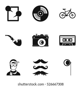Subculture hipsters icons set. Simple illustration of 9 subculture hipsters vector icons for web