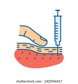 Subcutaneous injection color icon. Vaccination, immunization. Injecting in skin. Rejuvenating, anti wrinkle treatment. Isolated vector illustration