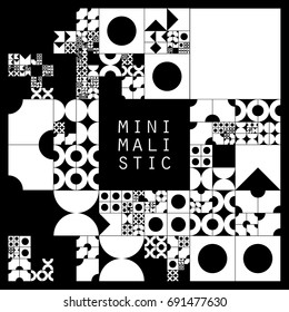 Subdivided grid system with symbols. Randomly sized objects with fixed space between. Futuristic minimalistic layout. Conceptual generative background. Procedural graphics. Creative coding.