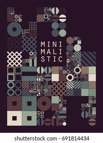 Subdivided grid system with symbols. Randomly sized objects with fixed space between. Futuristic minimalistic layout. Conceptual generative background. Procedural cover graphics. Creative coding
