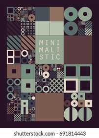 Subdivided grid system with symbols. Randomly sized objects with fixed space between. Futuristic minimalistic layout. Conceptual generative background. Procedural cover graphics. Creative coding