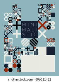 Subdivided grid system with symbols. Randomly sized objects with fixed space between. Futuristic minimalistic colorful layout. Conceptual generative background. Procedural graphics. Creative coding.