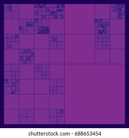Subdivided squares grid system. Randomly sized polygons with fixed space between. Futuristic layout. Conceptual generative background. Procedural graphics. Creative coding.