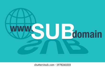 Subdomain - website hierarchy, a part of another main domain. Vector illustration