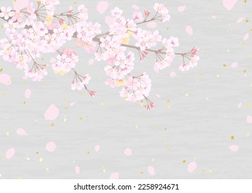 Subdued Japanese paper-like background and cherry blossom branch illustration