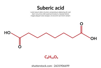 Suberic, or octanedioic acid, molecular structure formula, suitable for education or chemistry science content. Vector illustration
