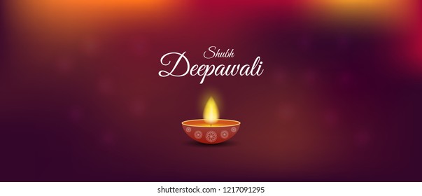 Subh deepawali multicolor background banner design with diya illustration.