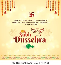 Subh Dussehra, happy Dussehra Wishes Greetings Design Template vector. Traditional Indian festival background, Floral