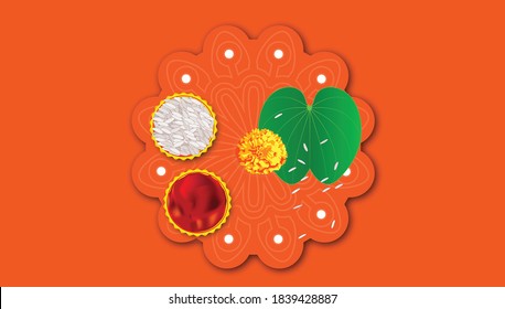 Subh Dussehra means Happy Dussehra in English. Bauhinia Purpurea or bauhinia forficata or bauhinia variegata or Brazilian orchid tree, rice and marigold