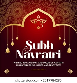 Subh Navratri Indian festival celebração vetor fundo decorativo. Feliz Navratri Maa Durga deusa olhos de Durga Festival de Ilustração Fundo Floral Social Media Post Vetor. 