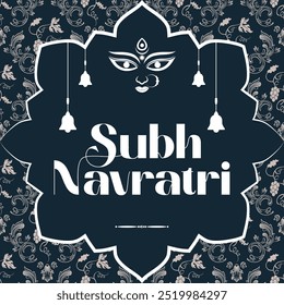 Subh Navratri Indian festival celebração vetor fundo decorativo. Feliz Navratri Maa Durga deusa olhos de Durga Festival de Ilustração Fundo Floral Social Media Post Vetor. 