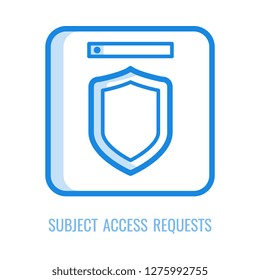 Subject access requests icon - thin outline symbol of general data protection regulation principle in vector illustration. Line symbol of shield for gdpr and personal information security concept.