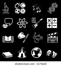 a subject category icon set eg. science, maths, language, literature, history, geography, musical, physical education etc