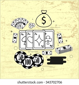 The subject of gambling: cards, money, chips