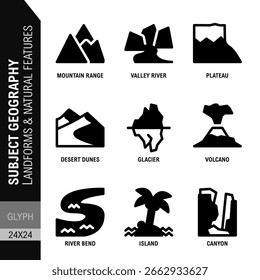 Themengebiet Geografie Landformen und natürliche Merkmale Glyphensymbolsätze