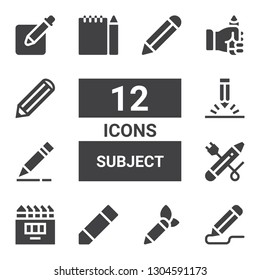 subject icon set. Collection of 12 filled subject icons included Pencil