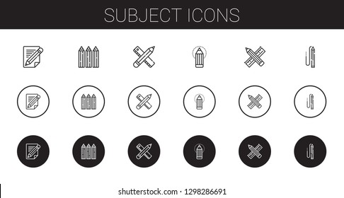 subject icons set. Collection of subject with pencil, pencils. Editable and scalable subject icons.