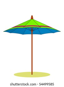 The subject isolated on a white background: a multi-coloured beach umbrella