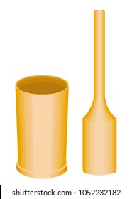 The subject of kitchen utensils. A wooden mortar and pestle are necessary for the household in the kitchen. Vector illustration.
