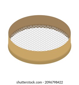 The subject of kitchen utensils. Wooden sieve is needed in the kitchen in the kitchen for sifting flour. Vector illustration isolated on white background.