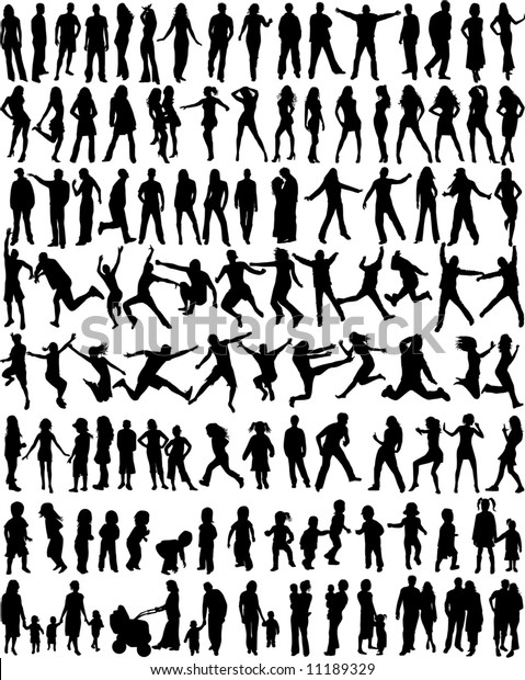 Subject People Silhouettes Big Collection Stock Vector (Royalty Free ...