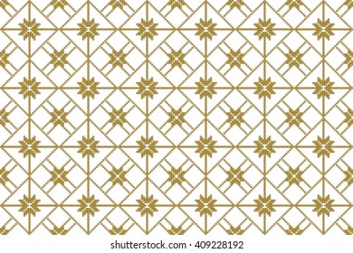 Subject seamless image with gold squares made of circular elements. Vector illustration. For design, backgrounds, wallpaper, presentations