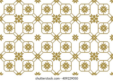 Subject seamless image with gold squares made of circular elements. Vector illustration. For design, backgrounds, wallpaper, presentations