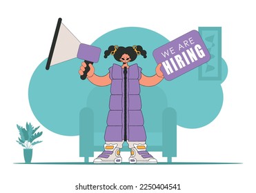 Subject Sphere of human resources. Girl with a megaphone. labor market.