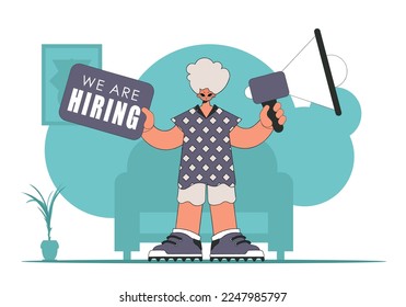 Subject Sphere of human resources. A man with a megaphone. labor market.