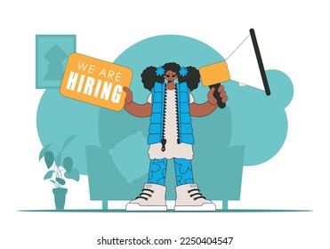 Subject Sphere of human resources. A woman is holding a megaphone.