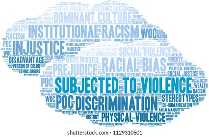Subjected To Violence word cloud on a white background. 