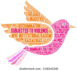Subjected To Violence word cloud on a white background. 