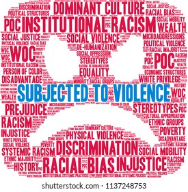 Subjected To Violence word cloud on a white background. 