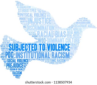 Subjected To Violence word cloud on a white background. 