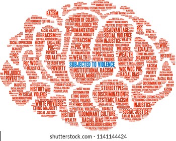 Subjected To Violence word cloud on a white background. 