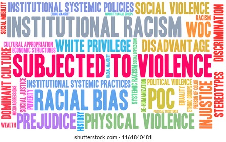 Subjected To Violence word cloud on a white background. 