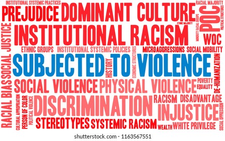 Subjected To Violence word cloud on a white background. 