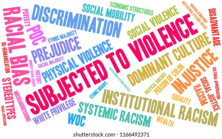 Subjected To Violence word cloud on a white background. 