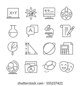 subjects and education icons in thine line style