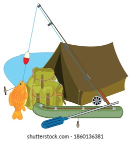 Subjects for fishing fishing rod and tent with rucksack