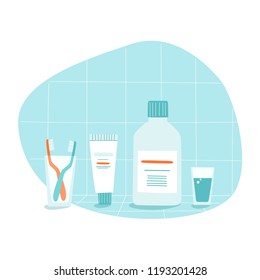 Subjects hygiene of oral cavity, vector illustration.