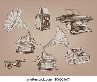 subjects of olden. a set of six vintage vector elements